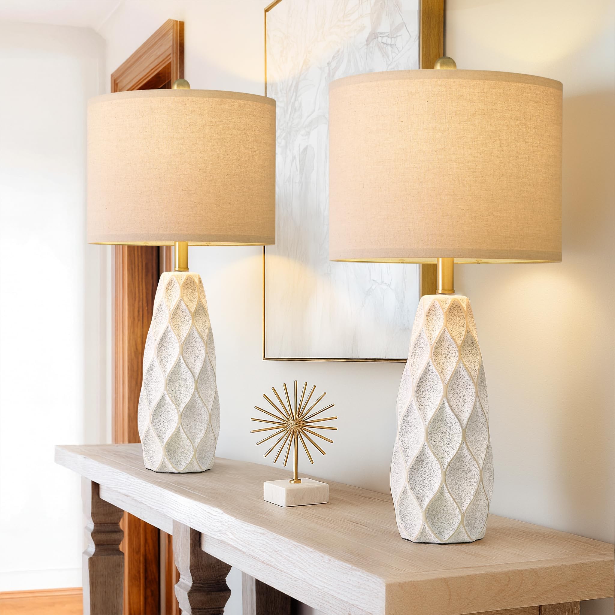 Photo 1 of 27.5" Ceramic Table Lamps for Living Room Bedroom Lamps Set of 2 Modern Boho Bedside Lamps Night Stands Farmhouse Vintage Large Nightstand Lamp Reading Light Home Office Dorm Desk Deco Gifts, White