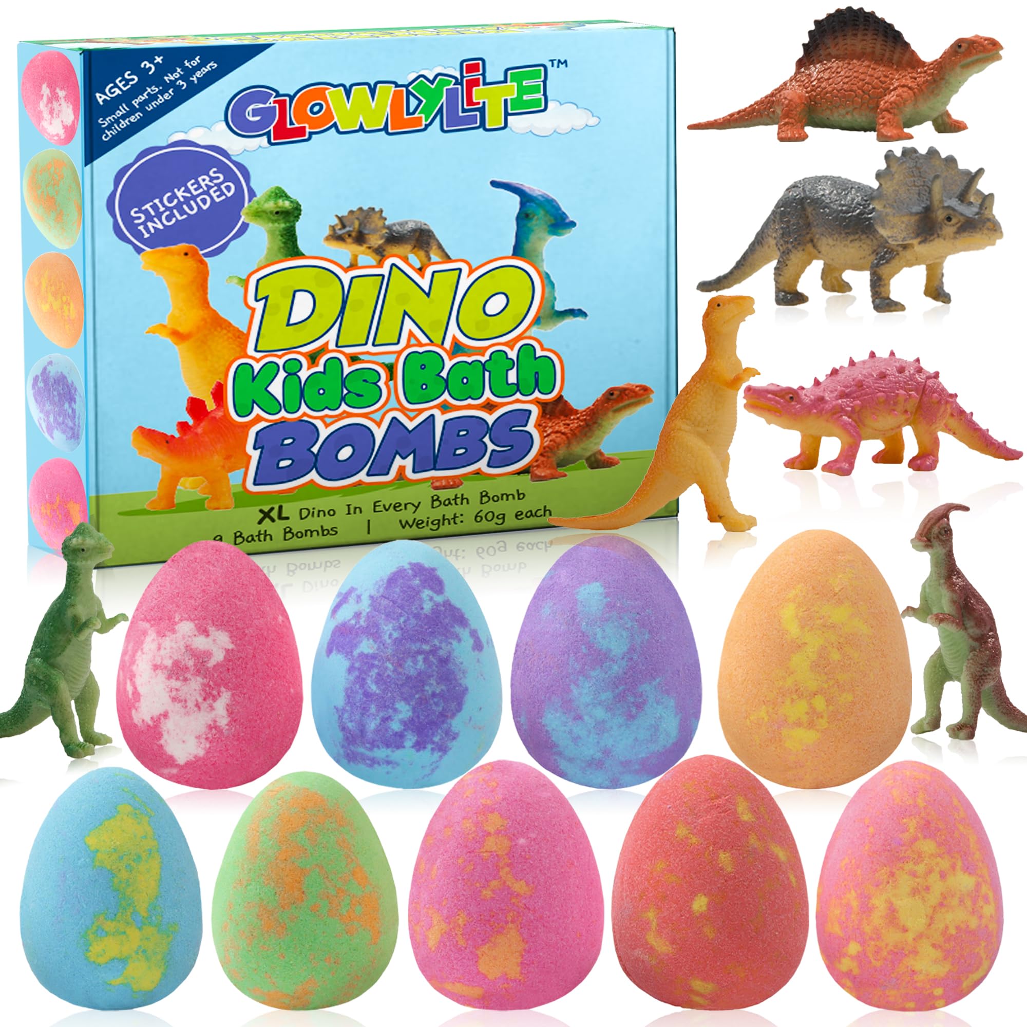 Photo 1 of GlowlyLite Bath Bombs | 9 Pack Organic Bath Bomb For Kids With Surprise Inside | Organic Bubble Bath Fizzies With Toys, Fun Birthday Gift And Stocking Stuffer for Boys and Girls, Perfect for Bath Time