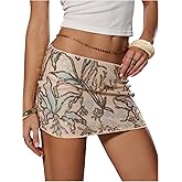 MAKEMECHIC Women's Floral Sequin Sparkly Mini Skirt Low Waist Bodycon Party Short Skirts