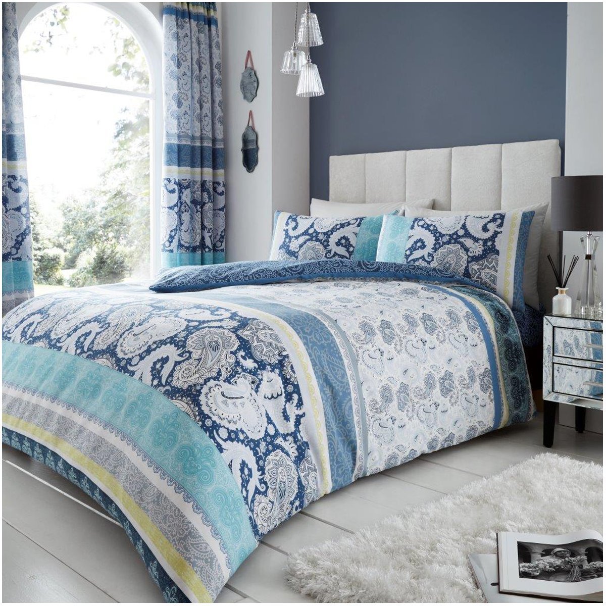 GC GAVENO CAVAILIA Luxury Printed Duvet Cover, Polycotton Reversible Bedding Quilt Set, Kira-Blue, King