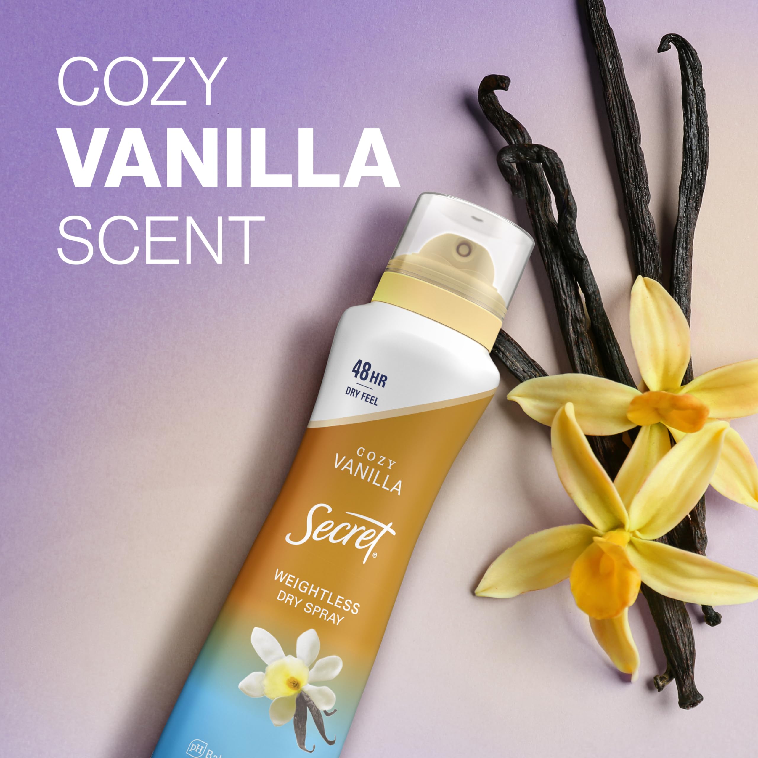 Secret Dry Spray Antiperspirant Deodorant for Women, 48hr Weightless Sweat & Odor Protection, Gentle on Skin, Cozy Vanilla Scent, 4.1 oz (Pack of 3)