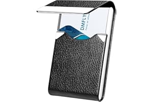 DMFLY Business Card Holder, Metal Business Card Case Pocket, Card Holder for Women & Men, Professional PU Leather RFID Blocki