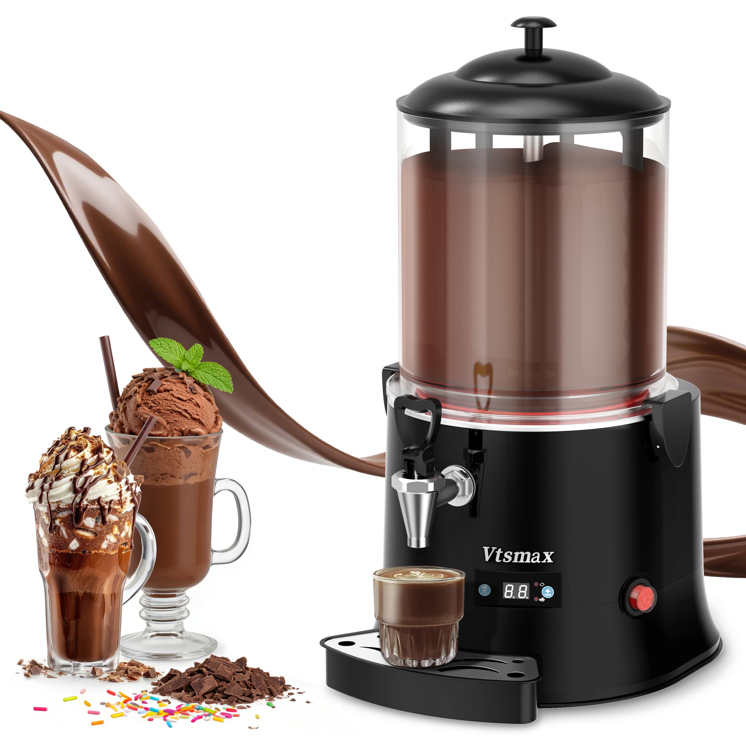 Photo 1 of Vtsmax 10L/2.6Gal Commercial Hot Chocolate Machine Hot Drink Dispenser, 86-194°F Intelligent Temperature Control Hot Beverage Maker for Chocolate, Cocoa, Milk, Coffee, Juice, Black