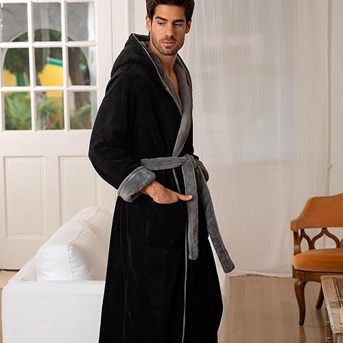 Alexander Del Rossa Mens Robe, Plush Fleece Hooded Bathrobe Men, Men's  Bathrobes, Big and Tall Bath Robe for M