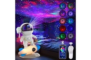 FLYEAGLE Astronaut Galaxy Projector, Star Projector Rocket Night Light for Kids Room, 360° Adjustable Magnetic Head, Bluetooth Speaker, Timer, White Noise with Remote APP Button Control Idea for Gift