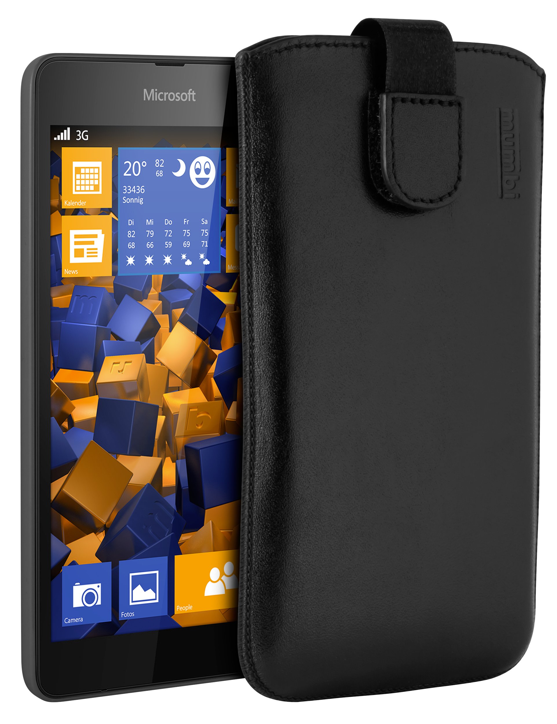 mumbi Genuine Leather Case Compatible with Microsoft Lumia 535 Black