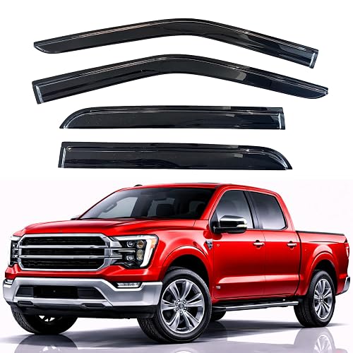 KPY Rain Guards Fit for 2015-2026 Ford F150 SuperCrew, Out-Channel Window Visor Vent Deflector 4PC, Truck Accessories for 2017-2026 F150 Raptor F250 F350 F450 F550 Super Duty Crew Cab (Full-Size Cabs)