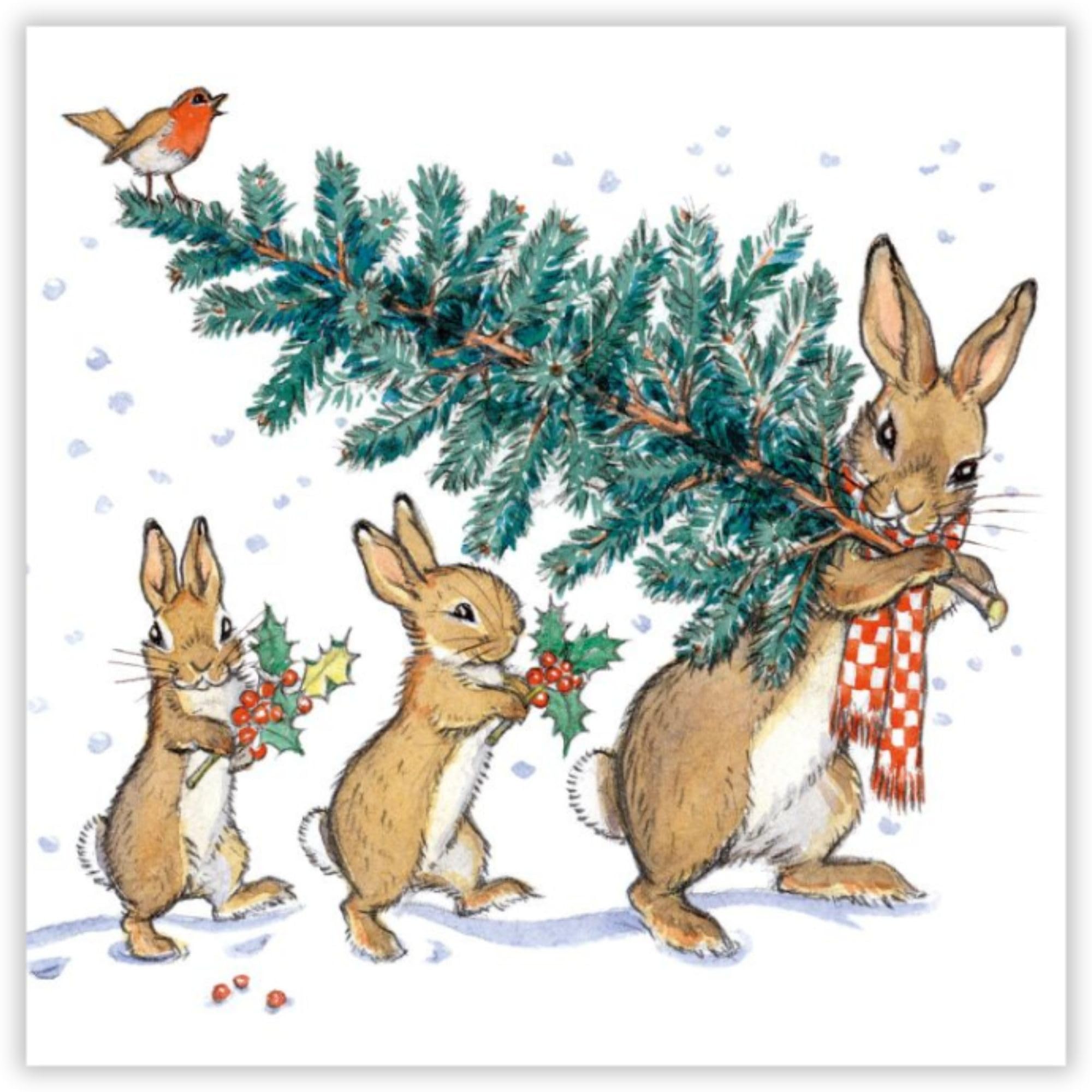 Museums & Galleries Pack of 8 Artistic Charity Christmas Cards (MG-289656-XAE) - Rabbits, Bringing Home the Tree - 8 Cards of 1 Design - From