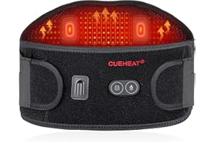 CUEHEAT Heated Waist Belt, Cordless Heating Pad for Low Back, Electrical Heating and Massage, Rechargeable Battery Powered (Dark Black, 49inch)