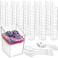 Okllen 100 Pack 3 Oz Mini Dessert Cups with Spoons, Clear Slanted Square Dessert Tumbler Thick Plastic Shot Glasses, Appetize