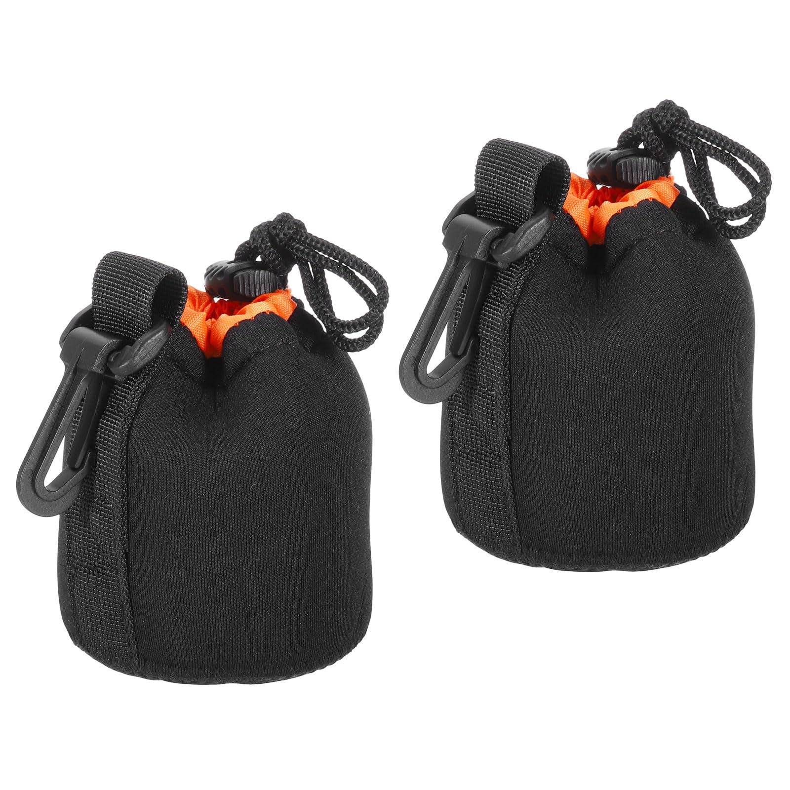 PATIKIL Camera Lens Bag, 2 Pcs 3" ID x 3.9" H Drawstring Lens Pouch with Thick Protective Neoprene, Lens Case for DSLR Camera Lens, Water Coffee Cups Black, Orange