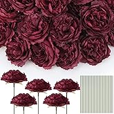 Thiccywoov 100 Pcs Flowers Long Stem Artificial Rose, 3.2 Inches Silk Rose Head Flowers Fake for Wedding Bridal Bouquet Independence Day Home Floral DIY Centerpieces Party Decoration (Burgundy)