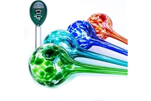 Cotswold Homeware Co Plant Watering Globes - Plant Watering Devices - Plant Watering Bulbs - Self Watering Spikes -Decorative Hand Blown Glass - Watering Bulbs - Free Moisture Meter 4 Large Size