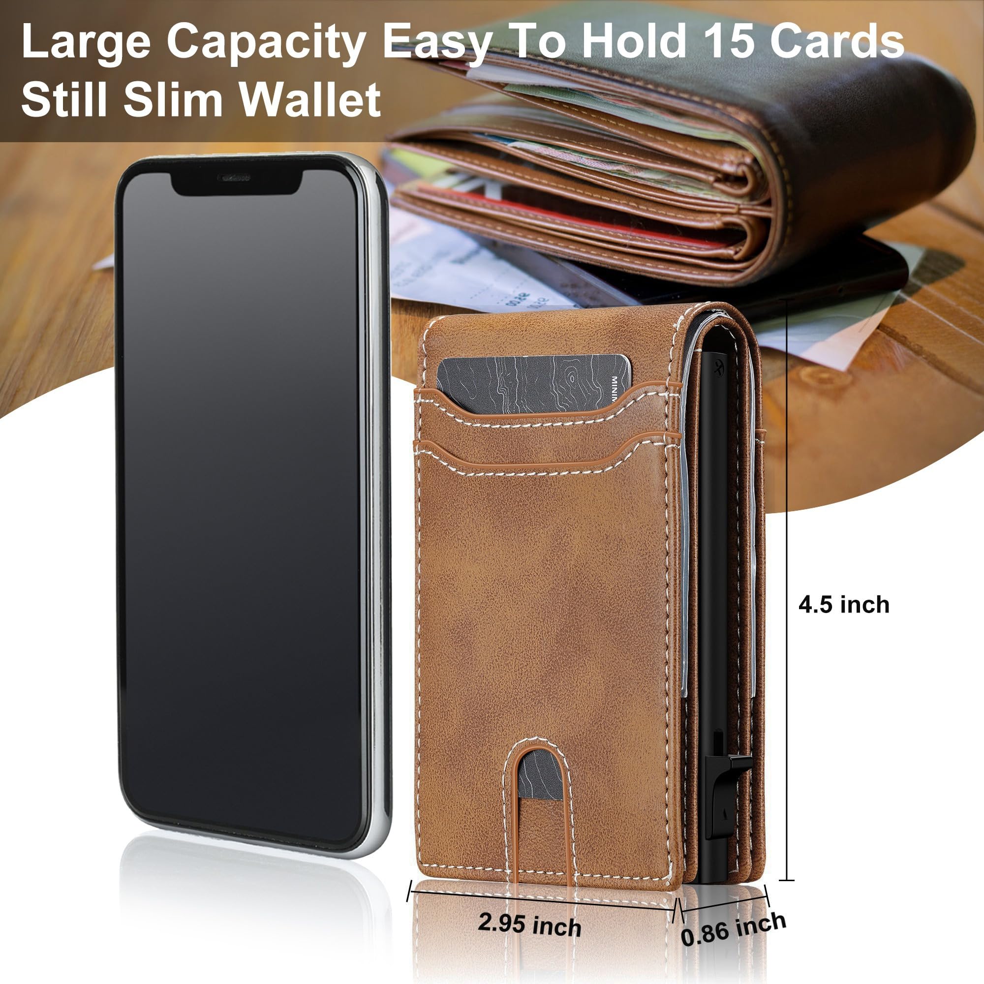furid Smart Wallet For Men Slim: Rfid Minimalist Pop Up Wallets with Money Clip Metal Credit Card Holder - Gifts for Husband Father at Birthday Anniversary