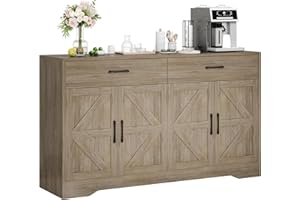 GRUSIGN 55" Sideboard Buffet Cabinet with Storage, Large Kitchen Storage Sideboard with Drawers & Doors, Modern Wood Farmhouse Coffee Bar Cabinet, Buffet Table for Kitchen, Dining Room, Living Room, Dark Wood