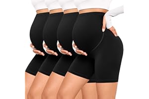 VALANDY Creamlush 4 Pack Maternity Shorts–Over The Belly Buttery Soft Stretchy Maternity Lounge Yoga Shorts