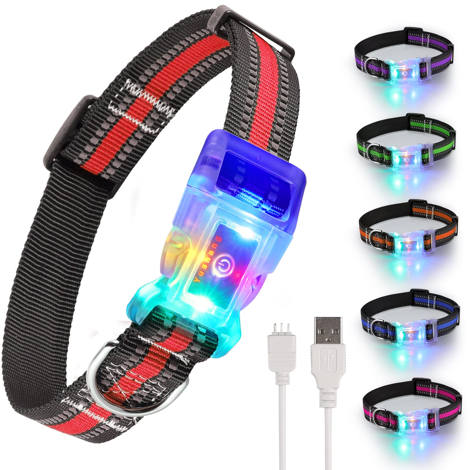 YUSHANG Light Up Dog Collar-Led Dog Collar Rechargeable Waterproof-Side Release Buckle Super Bright Adjustable Flashing Dog Collar-Glow Dog Collar for Large Small Medium Dogs