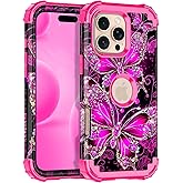 Casetego for iPhone 16 Pro Max Case,Glow in The Dark Three Layer Heavy Duty Sturdy Shockproof Full Protection Rugged Hard PC+Soft TPU Bumper Case for Apple iPhone 16 Pro Max 6.9 inch,Hot Pink