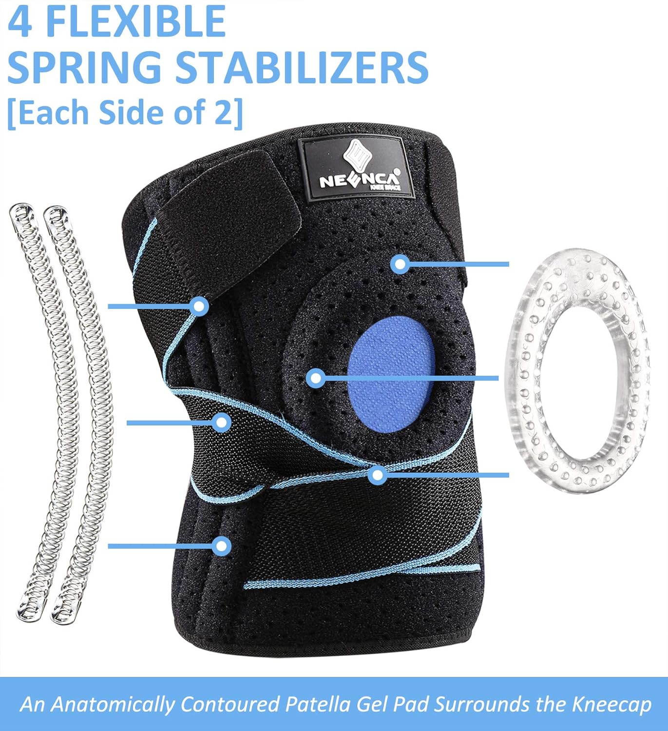 NEENCA Knee Brace with Side Stabilizers & Patella Gel Pads, Adjustable Compression Knee Support Braces for Knee Pain, Meniscus Tear,ACL,MCL,Arthritis, Joint Pain Relief,Injury Recovery-4 Sizes. ACE-54: Industrial & Scientific