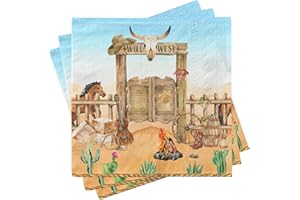 PYMUROD Wild West Party Decorations-40pcs Cowboy Western Napkins,Disposable Wild West Horse Cowboy Cocktail Napkin for Cowboy Cowgirl Western theme Birthday Party Cowboy Baby Shower Party Supplies