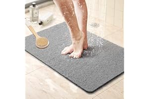 Loofah Shower Mat, Non Slip Bath Mat, Shower Stall Mats for Walk-in Shower, 24 x 16 Inch Shower Floor Mat with Drain, Bath Ma