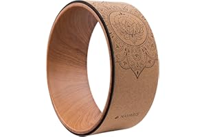 Navaris Cork Yoga Wheel - Prop for Stretching, Flexibility, Back Bends - Helps Deepen Poses and Stretch Back, Shoulders, Chest - 13" (33cm) Diameter