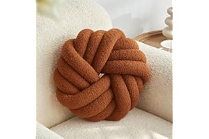 Vdoioe Brown Knot Pillow 13.7'' Round Throw Pillow Soft Plush Knot Ball Pillow Handmade Knotted Pillow Modern Home Decorative Knotted Pillow Cushion for Bed Bedroom, Sofa, Couch