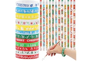LOAVER 48 Pack Christmas Pencils Set,24 Pcs Christmas Pencils and 24 Pcs Silicone Bracelets Holiday Wristbands for Christmas Party Classroom Gifts Rewards Office Supplies Stocking Stuffers