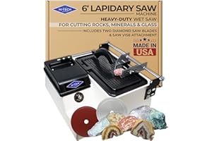 Hi-Tech Diamond - 6" Lapidary Saw - Lapidary Equipment Rock, Stone, Glass Cutting, Trimming, Sawing Machine - Stone Cutter Trim Saw and More - Includes TWO 6" Diamond Blades & Vise Attachment
