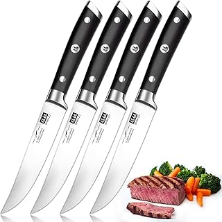 SHAN ZU Steakmesser Set, Steakmesser 4-teilig Rostfreier Edelstahl Sehr Scharfe Fleischmesser Steakbesteck für Heim und Restaurant Geschenkverpackung