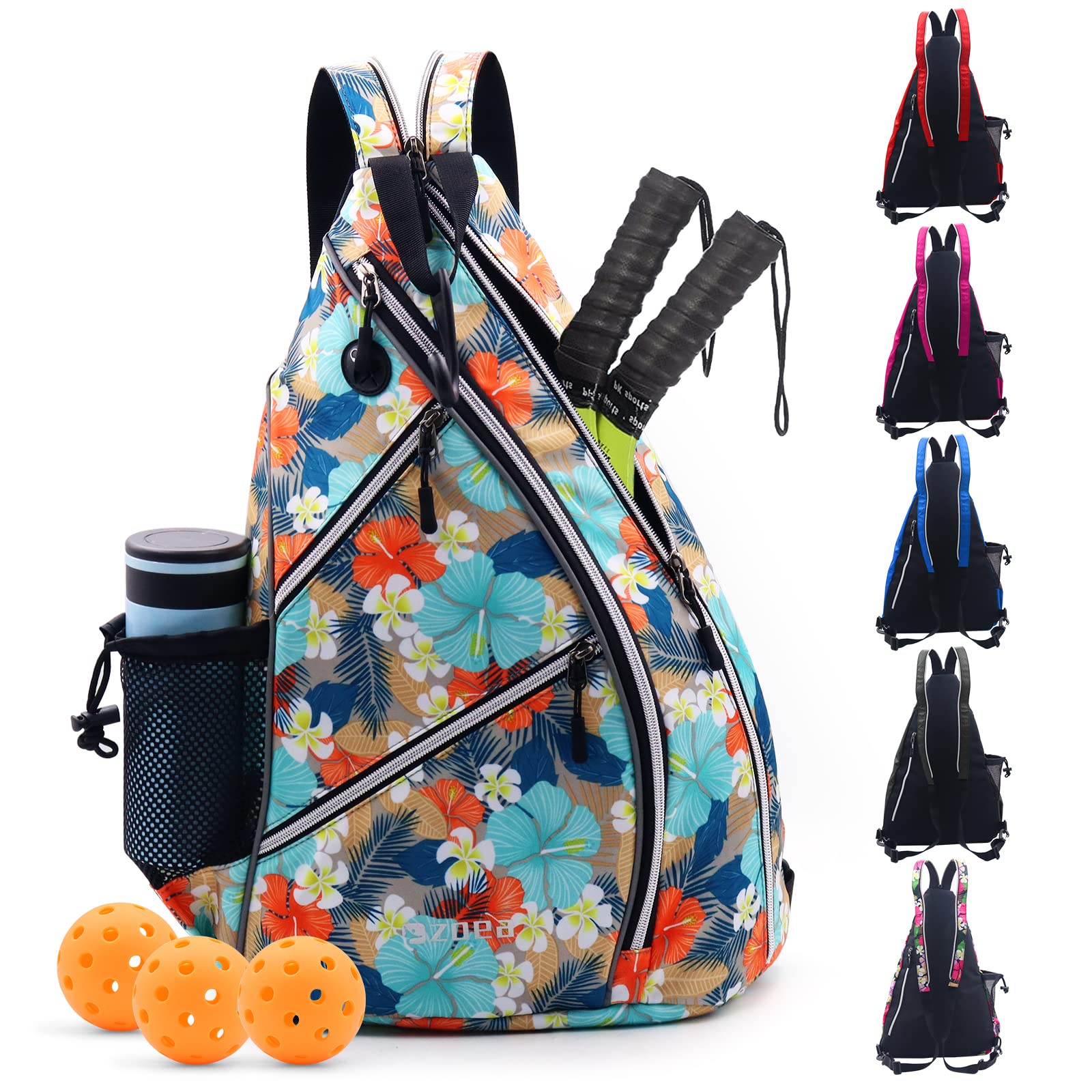 ZOEA Pickleball Bag, Sport Pickleball Sling Bag for Women Man, Adjustable Pickleball Backpack with Fence Hook Water Bottle Holder, Fits 4 Paddles and All Your Other Gear (Mixed Grey)