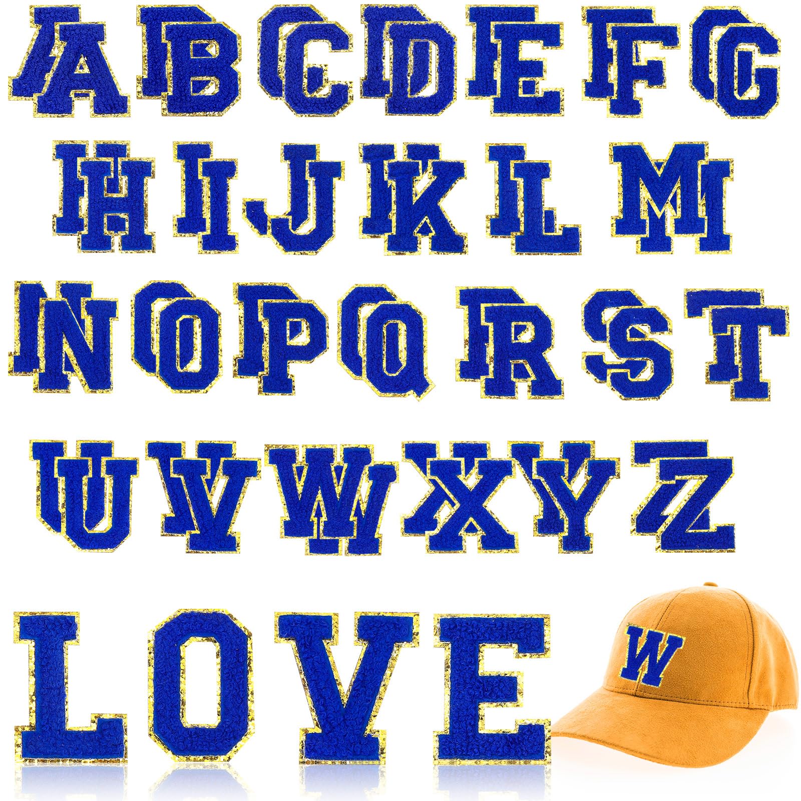 Photo 1 of WILLBOND 52 Pcs Self Adhesive Chenille Letters Patches A-Z Embroidered Alphabet Patches Stickers for DIY Clothing, Bags, Hats Gifts for Thanksgiving Halloween Christmas Party(Dark Blue,2.2 Inch)