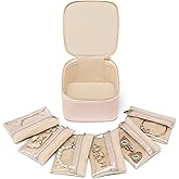 Vlando Travel Jewelry Case,Jewelry Organizer with 6 zipper velvet Jewelry bags for Women Girl,Wedding Birthday Gift Ideas for Women Earrings Rings Storage Gift Box Packaging Pink
