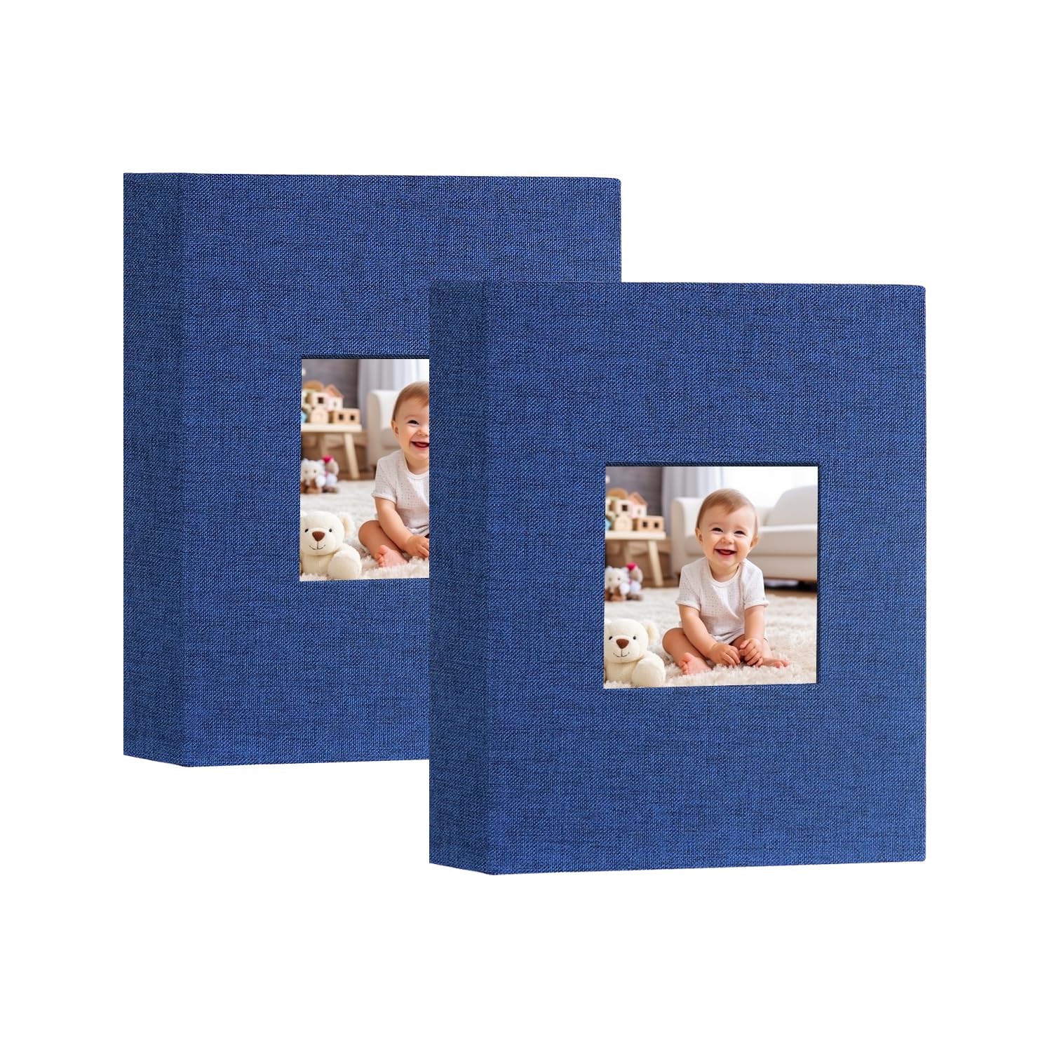 Miaikoe Small Photo Album 6x4 50 Pockets 2 Packs, Slip in Top Loading Linen Album Book Holds 100 Vertical 10x15cm Photos for Family Wedding Baby(Blue)