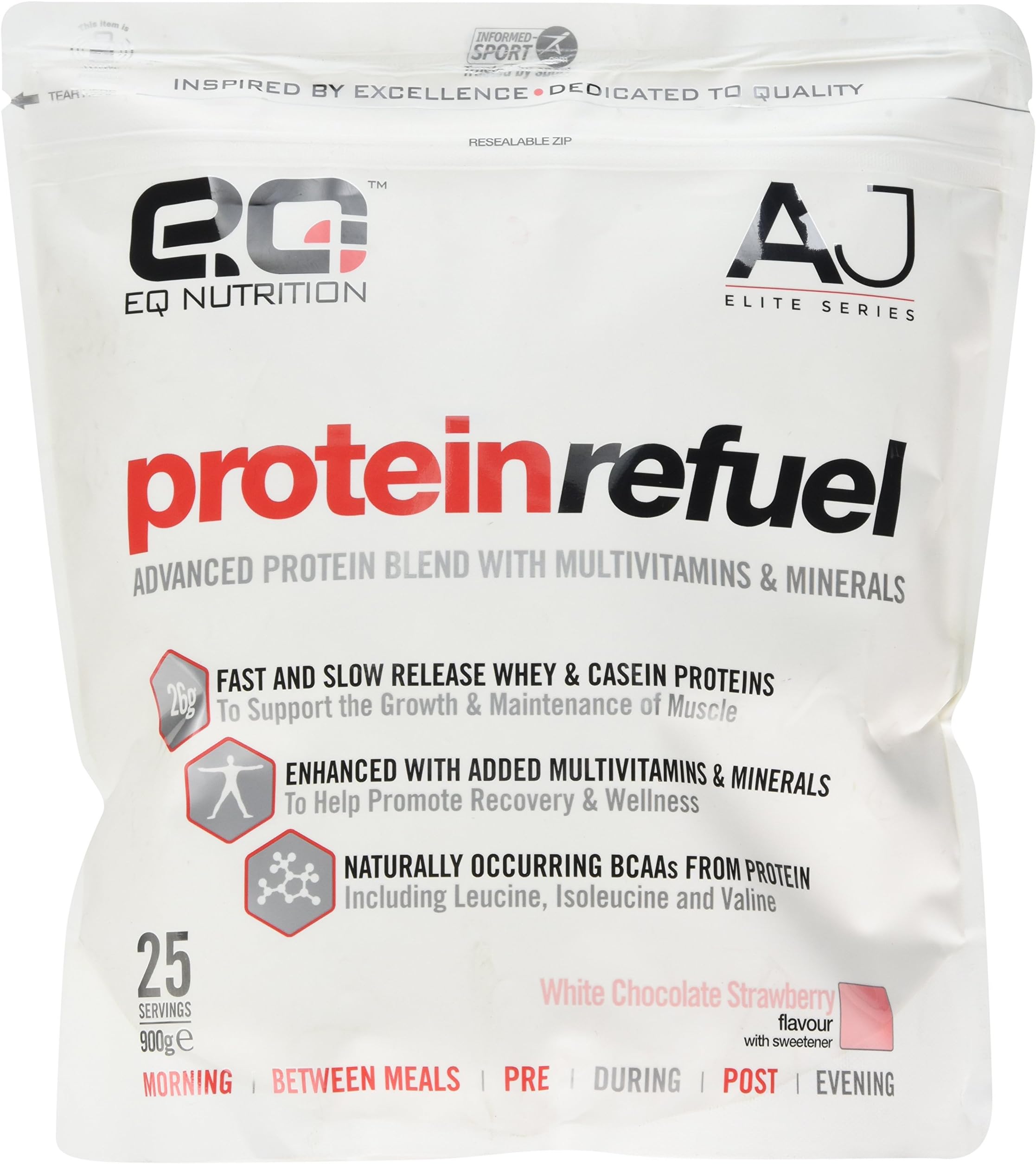 EQ Nutrition Anthony Joshua Elite Series Protein Refuel Supplement, White Chocolate Strawberry 900g