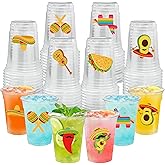 50 Pcs Mexican Fiesta Plastic Cups 16 oz Mexican Party Cups Cinco De Mayo Disposable Cup Clear Drinking Cup Bulk for Taco Birthday Hispanic Heritage Month Party Supplies