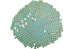BTMIEY 500PCS / 1.1LB Square Ceramic Mosaic Tiles, 0.4 x 0.4 inch Handmade Making Creative Micro Mosaic Tiles for DIY Art and Home Decorations (Iridescent Green)