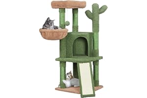 Yaheetech Cactus Cat Tree, 42in Cat Tower for Indoor Cats, Multi Level Kitten Condo Scratching Post, Cat Activity Center Pet Furniture w/Ball, Plush Perch, Platform, Basket