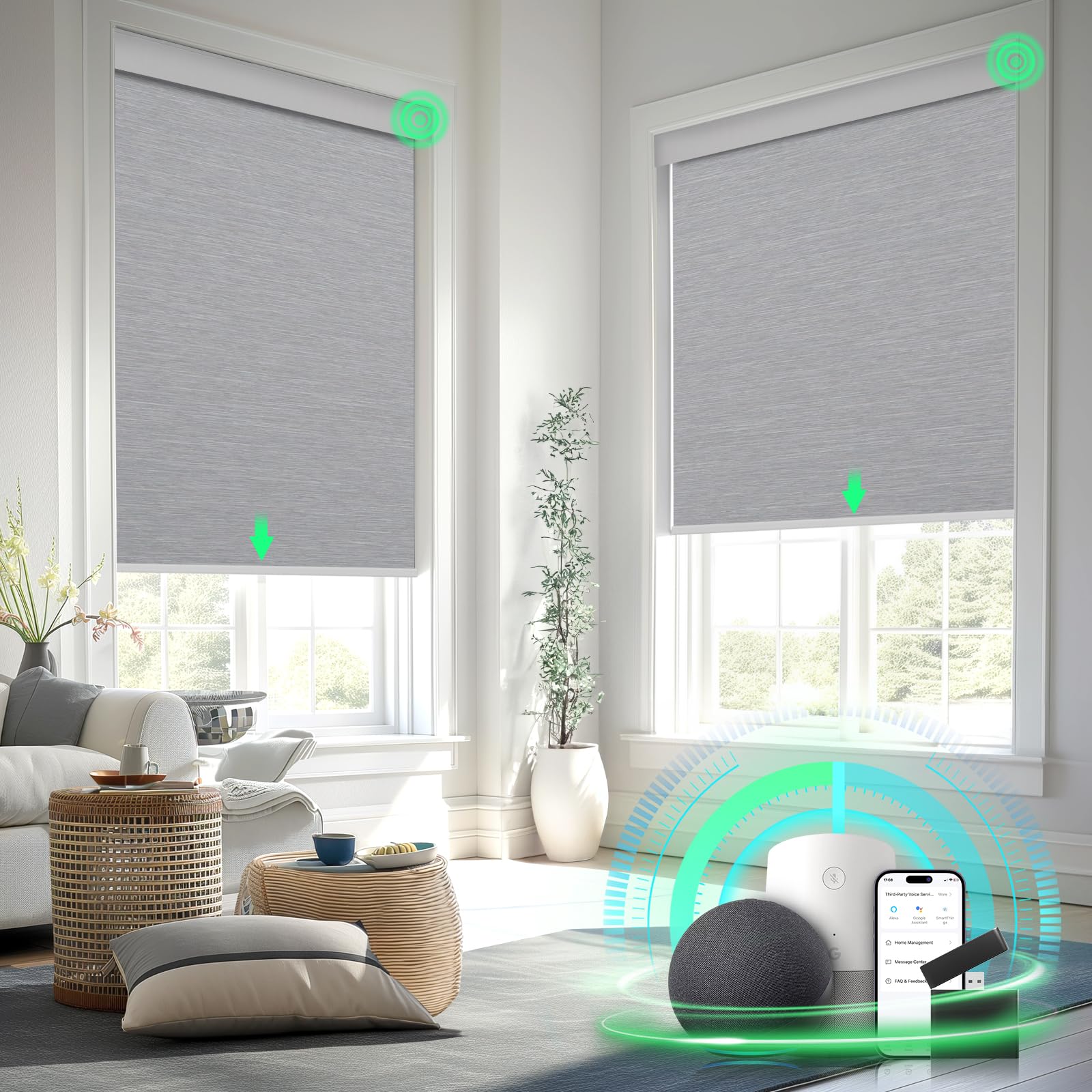 Photo 1 of MANSNIX Smart Motorized Blinds with Remote Control, Blackout Roller Shades, Custom Smart Blinds with Valance, Cordless Electric Window Blinds & Automatic Shades(Grey,27" Wx72 H)