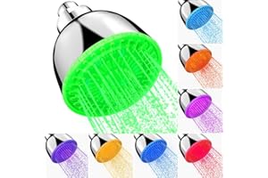 CYEELVES LED Shower Head, Shower Head with Lights, 7 Color Light Automatically Changing Led Rainfall Showerhead, LED Fixed Showerheads for Bathroom, High Pressure Quiet Adjustable Rain Showerhead for Kid Adult