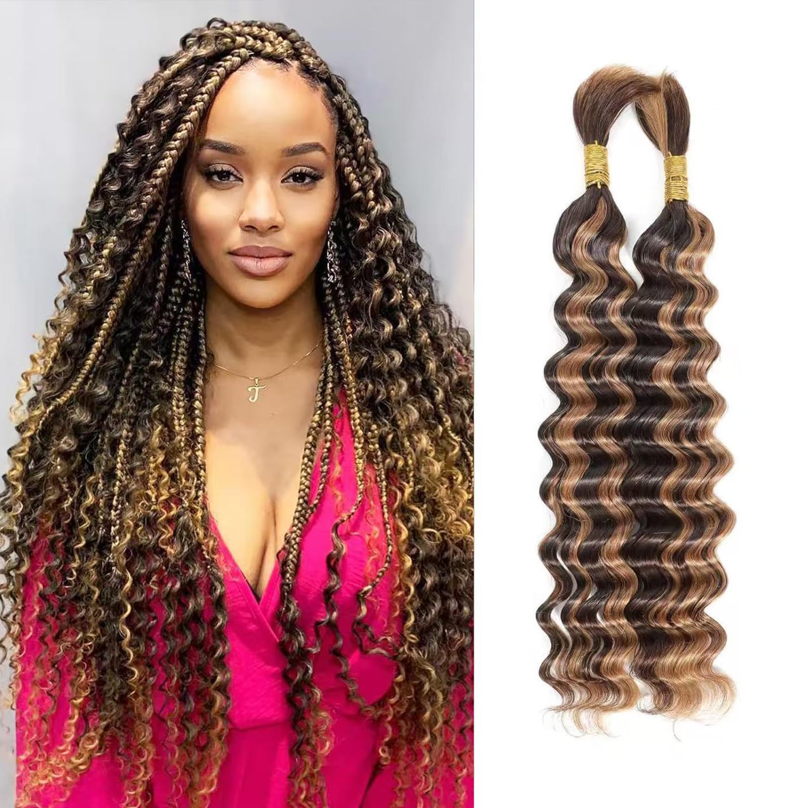 Bulk Human Braiding Hair Deep Wave Human Hair for Braiding Micro Braiding Hair Human Hair 100% Unprocessed Brazilian No Weft Human Hair 20 Inch (100g,4/27) — image 1