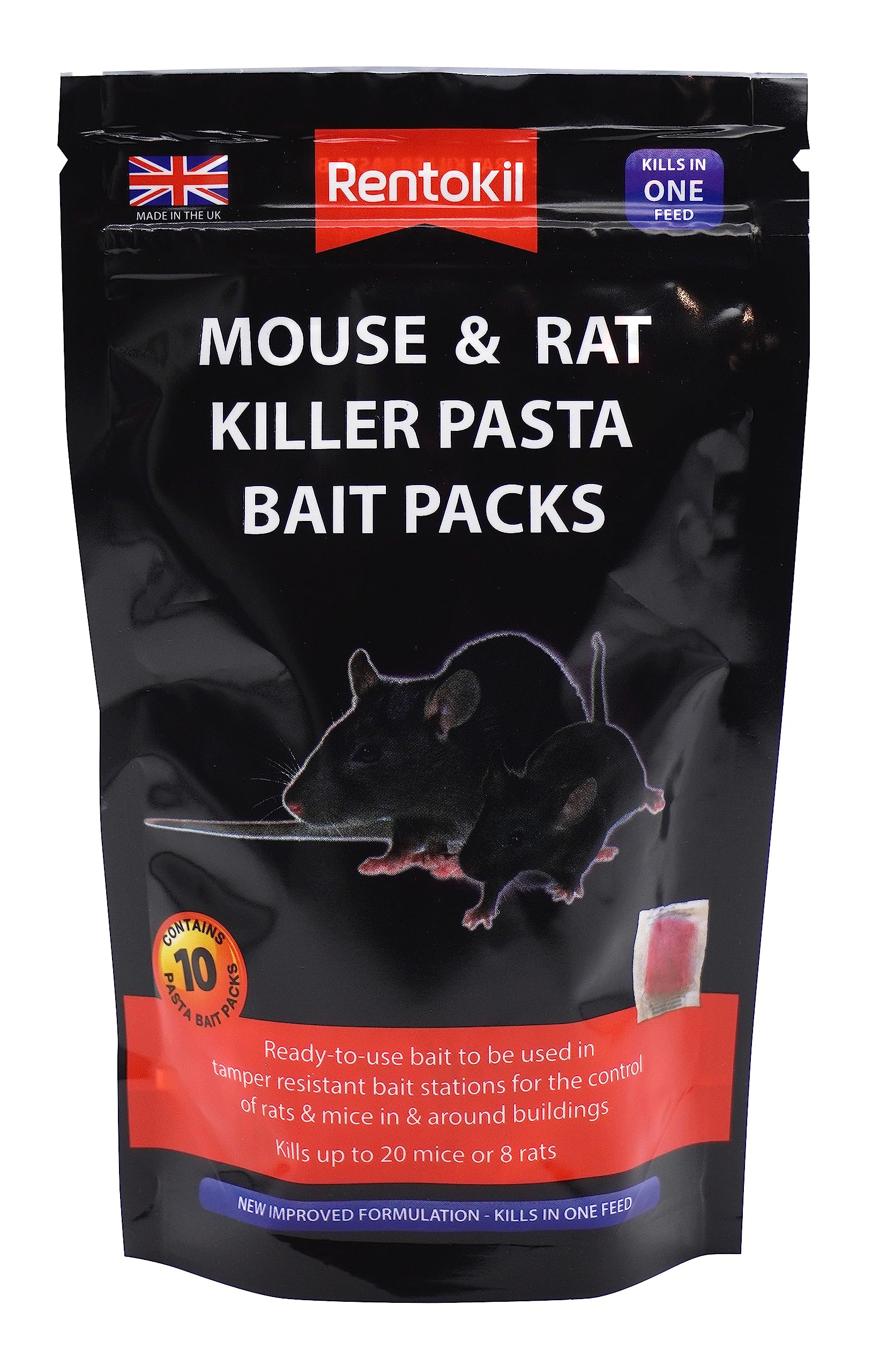 Rentokil FMR52 Mouse and Rat Killer Pasta Bait Packs, Black, 4 x 11 x 19.5 cm