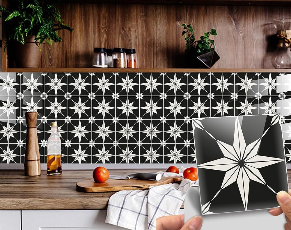 Heimerdinger Black Starry Tile Stickers Fireplace Waterproof Removable Peel