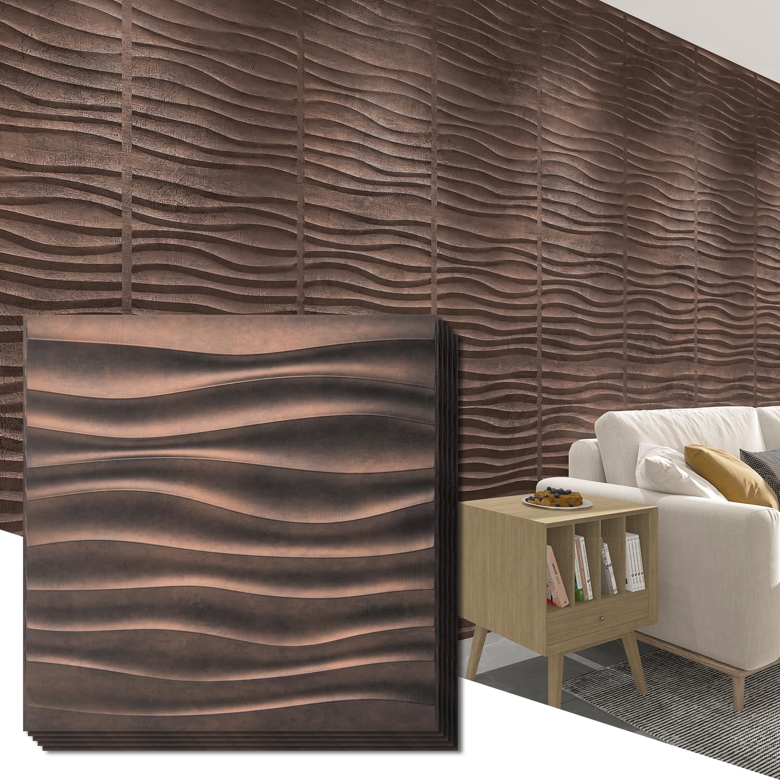 Art3d PVC Wave Panels for Interior Wall Decor, Antique Copper Textured ...