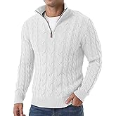 Askdeer Men's Quarter Zip Sweater Cable Knit Mock Neck Pullover Sweaters Classic Casual Polo Sweater