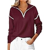 ANRABESS Womens Quarter Zip Sweaters Fall Long Sleeve V Neck Shirts Collared Business Casual Tops Knit Pullover Sweatshirts