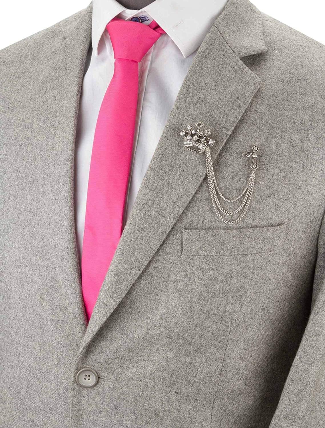 Brooch Lapel Pin for Men Silver Alloy Crown Tassel Chain Brooch Lapel Pin Badge Coat Suit Wedding Gift Party Shirt Collar Accessories - Image 3