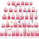 Set of 40 Glass Bud Vases, Small Pink Glass Vases in Bulk, Mini Vintage Embossed Flower Vase for Wedding, Centerpieces, Birthday Party, Baby Shower, Home Table Decorations (Pink)