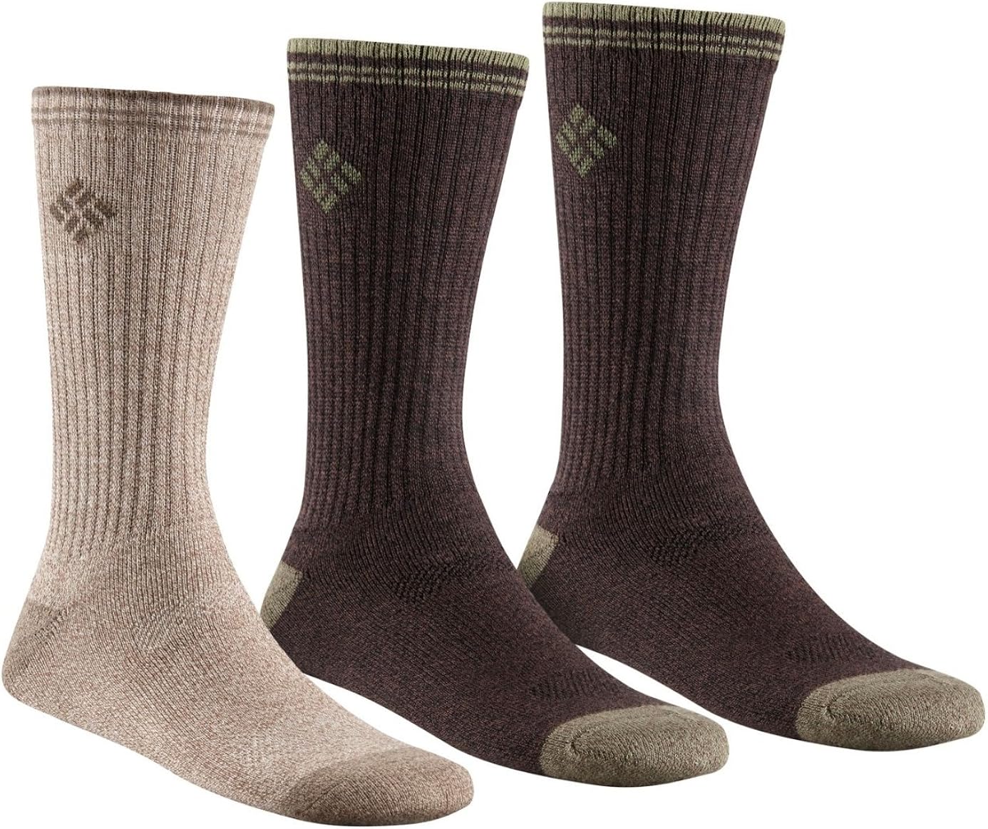 Columbia Men's Soft Cotton Sport Crew Socks3 Pairs, Khaki/Sand/Cfebrw