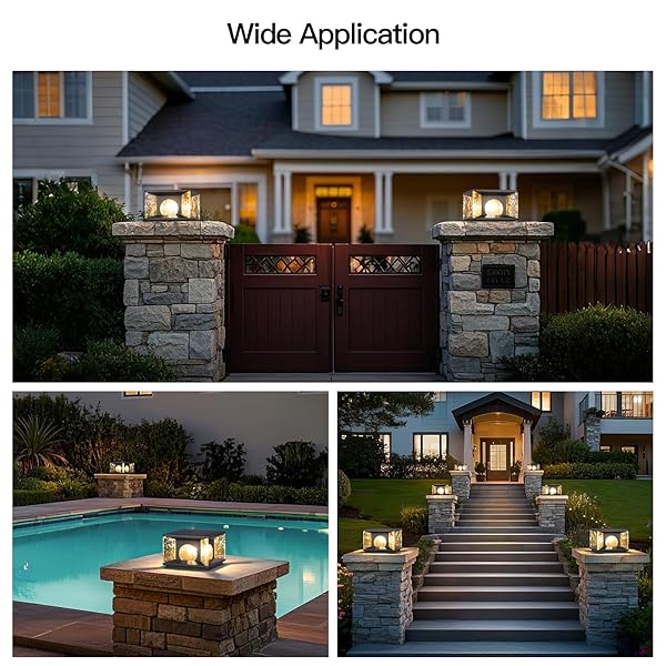 MVBT GLASS SOLAR POST LIGHTS, 7.9″ OUTDOOR COLUMN LIGHTS, MODERN PILLAR LIGHT WATERPROOF, DUSK TO DAWN GATE POST LAMP, 3000K LED LANDSCAPE LANTERN FOR GARDEN PATIO YARD ENTRANCE FENCE PILLARS